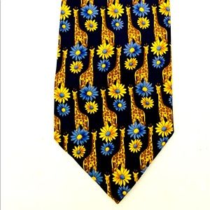 English Marks & Spencer silk neck tie guraffe with bright yellow & blue flowers